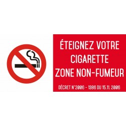 Autocollant vinyl - Eteignez votre cigarette zone non-fumeur - L.200 x H.100 mm